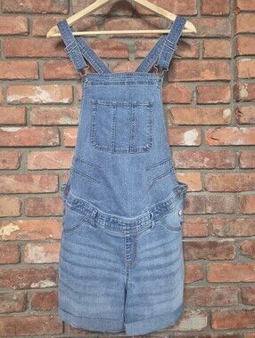Paisley Sky Maternity Denim Shortalls Large Stretch Bib Overalls Jean Shorts